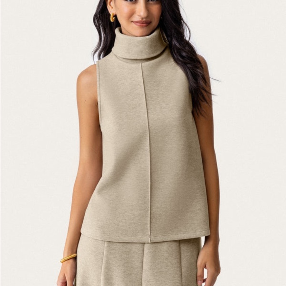 NWT OGL FuzzLuxe Turtleneck Split Hem Top Sleeveless Sweater Heather Morganite S